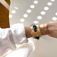 Alice İsstanbul Lacivert Desenli Kalın Ezme Fular Bilezik