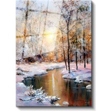 Artarilion Cam Dikey Duvar Tablosu Cam Göl ve Kar Ev Ofis Salon Modern Duvar Tablosu
