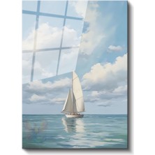 Artarilion Cam Dikey Duvar Tablosu Cam Yelkenli Durgun Gemi Ev Ofis Salon Modern Duvar Tablosu