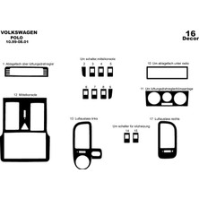 Mars Cockpit Design Volkswagen Polo Uyumlu Konsol-Torpido Kaplama 1999-2001 16 Parç Piano Black