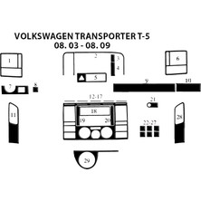 Mars Cockpit Design Volkswagen Transporter T5 Alüminyum Renk Kaplama 2003-2009 29 P Piano Black