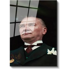 Artarilion Cam Dikey Duvar Tablosu Cam Atatürk Portre Renkli Ev Ofis Salon Modern Duvar Tablosu
