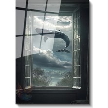 Artarilion Cam Dikey Duvar Tablosu Cam Uçan Balina Ev Ofis Salon Modern Duvar Tablosu
