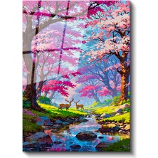 Artarilion Cam Dikey Duvar Tablosu Cam Pembe Ağaç Geyik Ev Ofis Salon Modern Duvar Tablosu