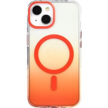 Ottonova iPhone 14 Kılıf M-Safe Şarj Özellikli Transparan Renk Geçişli Otnv Toros Kapak - Turuncu