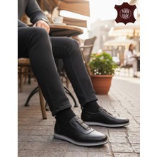 Detector  Erkek Hakiki Deri Siyah Günlük Slip-On Ayakkabı, Rahat Tabanlı, Modern Tasarım