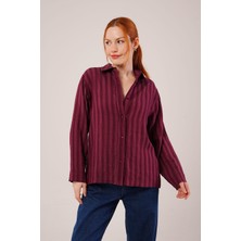 Etiler Collection Düğmeli ve Çizgi Detaylı Bordo Gömlek