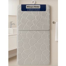 Bikaya Home Yıkanabilir Kaymaz Dot Taban - 2'li Taş Desen Puffy Klozet Takımı - 60X100 cm 50X60 cm