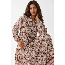 Hiccup Kadınlar Modest V Yaka Düğmeli Maxi Elbise Trend Çiçek Desenli Çok Renkli