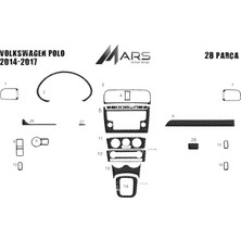 Mars Cockpit Design Volkswagen Polo Uyumlu Konsol-Torpido Kaplama 2014 Sonrası 28 P Karbon