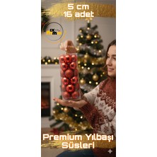 16'lı Yılbaşı Çam Ağacı Top Süsleri 5 cm Lüx Yeni Yıl ve Noel Ağacı Dekoratif Süs Seti