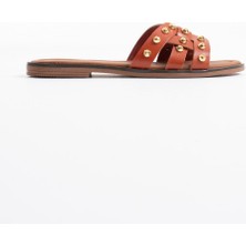 Trendella Loose Kiremit Hakiki Deri Terlik