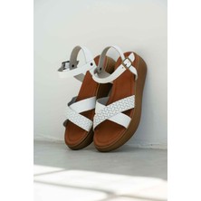 Trendella Orwell Beyaz Hakiki Deri Sandalet