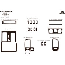 Mars Cockpit Design Volkswagen Polo Uyumlu  Alüminyum Kaplama 1999-2001 16 Parça  Koyu Meşe