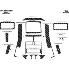 Mars Cockpit Design Volkswagen Polo Uyumlu  Piano Black Kaplama 2001-2005 14 Parça Karbon
