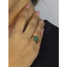 Esha Store Doğal Taş Yeşil Akik Doğal Taşlı Antik Model Kadın Ayarlanabillir Yüzük EUY71YA