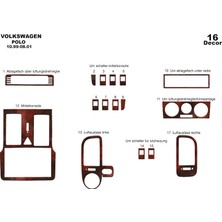 Mars Cockpit Design Volkswagen Polo Uyumlu  Alüminyum Kaplama 1999-2001 16 Parça  Maun