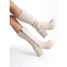 Erbilden Moki Bej Cilt Topuklu Çizme