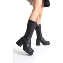 Erbilden Moki Siyah Cilt Topuklu Çizme