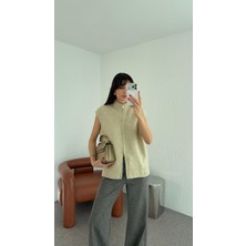 Hazelanna T Kol Çift Fermuarlı Krem Yelek