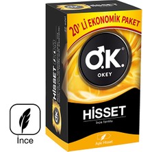 Okey O.K. Hisset İnce Formlu Prezervatif 20'li Ekonomik Paket Hassas Duygu İçin