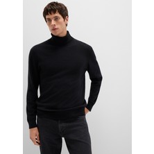 Mavi Yün Karışımlı Boğazlı Siyah Kazak 0710372-900