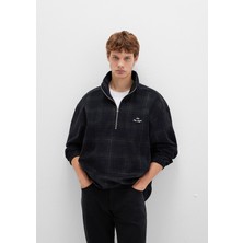 Mavi Yarı Fermuarlı Kareli Siyah Sweatshirt 0211777-91298