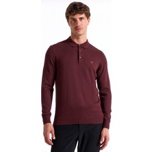 Fabrika Polo Yaka Basic Düz Bordo Melanj Erkek Kazak F5WM-KZK 2553