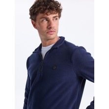 Discovery Expedition D5WM-SWT3300 Lacivert Fermuarlı Yaka Basic Düz Erkek Polar Sweatshırt