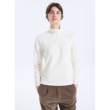 Discovery Expedition D5WL-SWT3302 Beyaz Fermuarlı Yaka Basic Düz Kadın Polar Sweatshırt