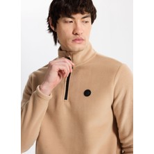 Discovery Expedition D5WM-SWT3300 Bej Fermuarlı Yaka Basic Düz Erkek Polar Sweatshırt