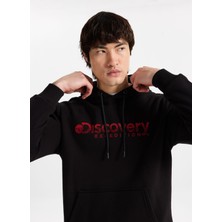 Discovery Expedition D5WM-SWT3854 Siyah Kapüşon Yaka Relaxed Baskılı Erkek Sweatshırt