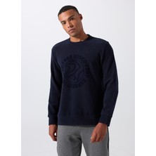 Discovery Expedition D5WM-SWT3872 Lacivert Bisiklet Yaka Relaxed Baskılı Erkek Sweatshırt