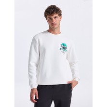 Discovery Expedition D5WM-SWT3858 Beyaz Bisiklet Yaka Relaxed Baskılı Erkek Sweatshırt