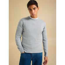 People By Fabrika Polo Yaka Relaxed Düz Gri Melanj Erkek Kazak PBF5WM-KZK 5049