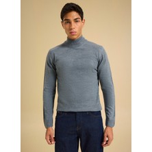 People By Fabrika Polo Yaka Relaxed Düz Gri Melanj Erkek Kazak PBF5WM-KZK 5050