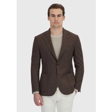 Ramsey Kahverengi Desenli Zeroweight Slim Fit %100 Yün Ceket
