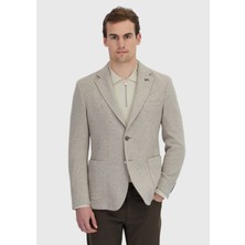 Ramsey Koyu Bej Düz Yün Karışımlı Örme Ceket