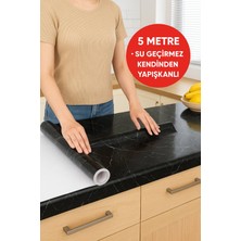 Toyfest Siyah Mermer Desenli Kendinden Yapışkanlı Su Geçirmez Tezgah Kaplama Folyo 60 x 500 cm Parlak Yüzey