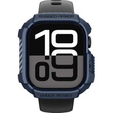 Spigen Apple Watch 46mm Seri 11/10 ile Uyumlu Kılıf Rugged Armor 2 Üst Düzey Koruma Lacivert Karbon Kapak - ACS10501 (Spigen TR Garantili)