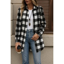 Sosostyle Kadın Uzun Kollu Ekoseli Önden Düğmeli Dokuma Uzun Gömlek