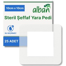 Alban Steril Şeffaf Yara Pedi, Poliüretan 10CMX10CM Pansuman Yara Örtüsü, Steril Tekli Paketlerde 25LI Kutuda
