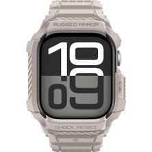 Spigen Apple Watch 46mm Seri 11/10 ile Uyumlu Kılıf & Kordon Rugged Armor Pro 2 Üst Düzey Koruma Bej Kayış - ACS10506 (Spigen TR Garantili)