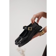 Trendella Briana Siyah Rugan Toka Detaylı Mary Jane Ayakkabı