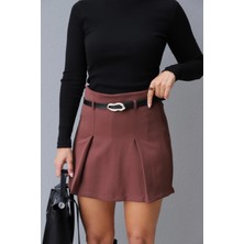 Purple By Banu Kahverengi Kemer Detay Şort Etek