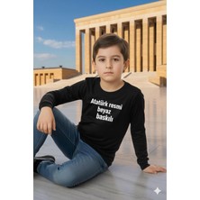 Unısex Uzun Kol Siyah Atatürk Baskılı T-Shırt