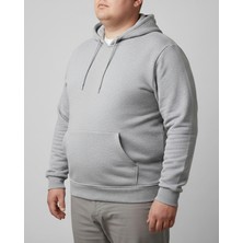 Balkonda Sweatshirt Kapüşonu İpli %100 Pamuklu 3 İplik Battal Boy Büyük Beden Unisex Gri