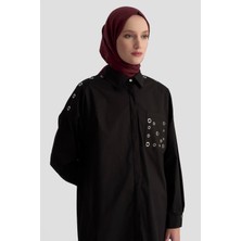 Armine Trend Gizli Düğmeli Kuşgözü Detaylı Gömlek Siyah 25KT420