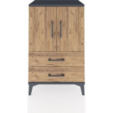 Dienni Hyperion Komodin 2 Raflı 2 Çekmeceli 2 Kapaklı 60X44X96 Antrasit-Çam