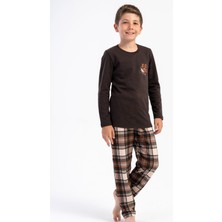 Vienetta Erkek Çocuk Kahverengi Uzun Kollu Bisiklet Yaka Ekose Alt 2 Iplik Pijama Takımı C2T9N0305